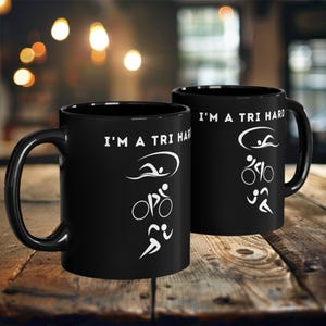 Tri Hard, Triathlon gift Mug for coworker, Ironman, Swim Ride Run Secret Santa Gifts Funny Gifts, Funny Mugs, Coffee Mug