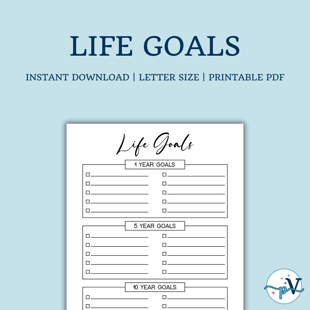 Life Goals Planner for Everyday Planning Worksheet Printable