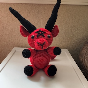 Crochet Goat Plushie. Baphomet Amigurumi for Witchy Décor and Spooky Season.