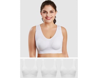 Women Padded Seamless Comfort Bra Sports Stretch Wireless Bralette Pack of 3 White