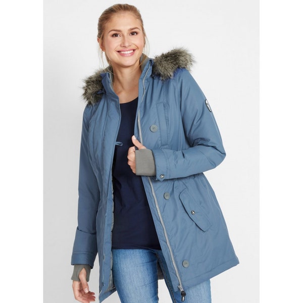 Parka bleu indigo résistant aux intempéries | À capuche | Résistant aux intempéries | Coupe-vent | Fermeture Éclair | Poches | Mode Femme