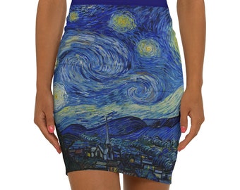 Artsy Skirts - Van Gogh Style - Starry Night Design Pencil Skirt | Street Wear | Women's Skirt | Artist Skirt | Artist Gift