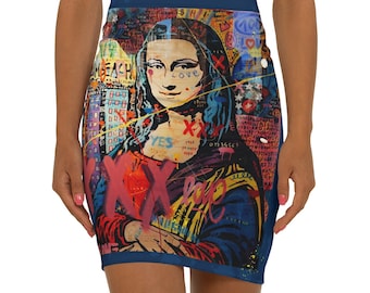 Artsy Skirts - Pop-Art Mona Lisa Design - Pencil Skirt | Street Wear | Women's Skirt | Artist Skirt | Artist Gift | Graffiti Fashion | Beach