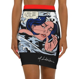 Artsy Skirts - Roy Lichtenstein Drowning Girl - Pencil Skirt | Street Wear | Women's Skirt | Artist Skirt | Artist Gift | Designer Fashion