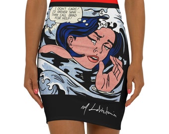 Artsy Skirts - Roy Lichtenstein Drowning Girl - Pencil Skirt | Street Wear | Women's Skirt | Artist Skirt | Artist Gift | Designer Fashion