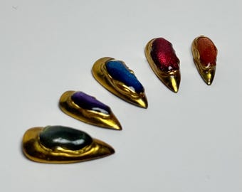 Infinity Cateye Stone Green, Purple, Blue, Red, Orange with Gold chrome Press on Nails Avengers Nails Thanos