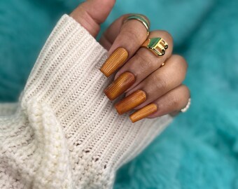 Orange Cat Eye Textured Glass Press on Nail