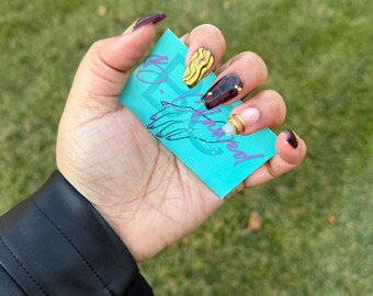 Grape Tortoise Press on nail set with 3d Gold Chrome and Bangles