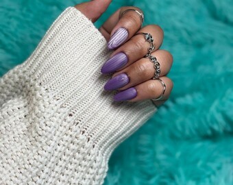 Purple Glass Cat Eye with Heart Press on Nails