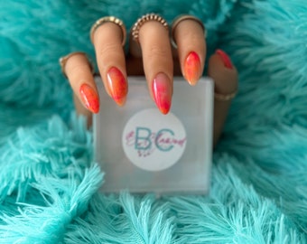 Orange and Pink Marble Press on Nails (Church Punch)