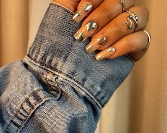 Star Chrome Press On Nails, Reusable Nails