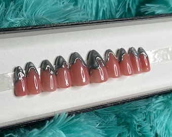 Ready to Ship Silver 3d French nails size Medium