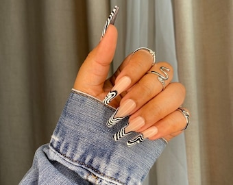 Trippy Zebra Stripe Press-On Nails, Long Ballerina Style