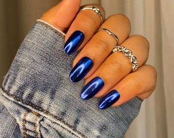 Chrome Blue Press On Nails: Reusable Nails
