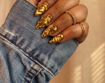 3D Press On Nails: Gold Chrome 3d Sculpted Claws