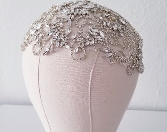 Swarovski Crystal Headpiece, 1920s Headpiece, Gatsby Headpiece, Luxury Statement Wedding Beaded Juliet Cap Headpiece, JISELLE