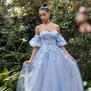 Floral blue dress for wedding clearance