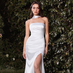 Satin Wedding Dress, Elopement Dress, Minimalist Wedding Dress, Courthouse Wedding Dress, Reception Dress, High Slit Dress, KATE