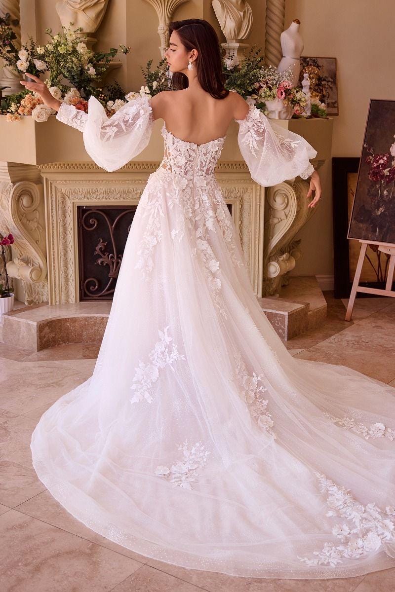 Floral Embroidered Boho Wedding Dress: Tulle A-line Ballgown With off the Shoulder Long Puff Sleeves - Etsy Floral Embroidered Boho Wedding Dress: Tulle A-line Ballgown With off the Shoulder Long Puff Sleeves - Etsy