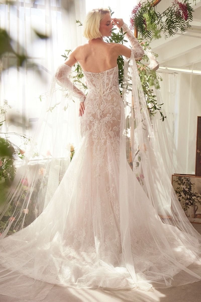 long sleeve lace wedding dress backless Gorgeous Long Sleeves A-line Jewel Tulle Lace Backless Wedding Dresses with Slit main image 0