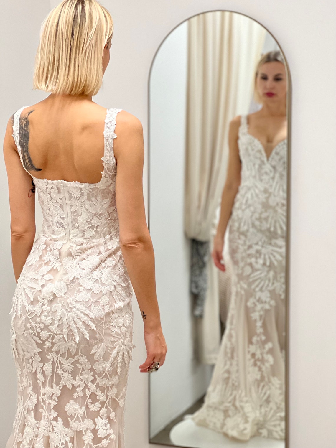 Beaded 3D Floral Lace Mermaid Wedding Dress With Detachable Sleeves ...