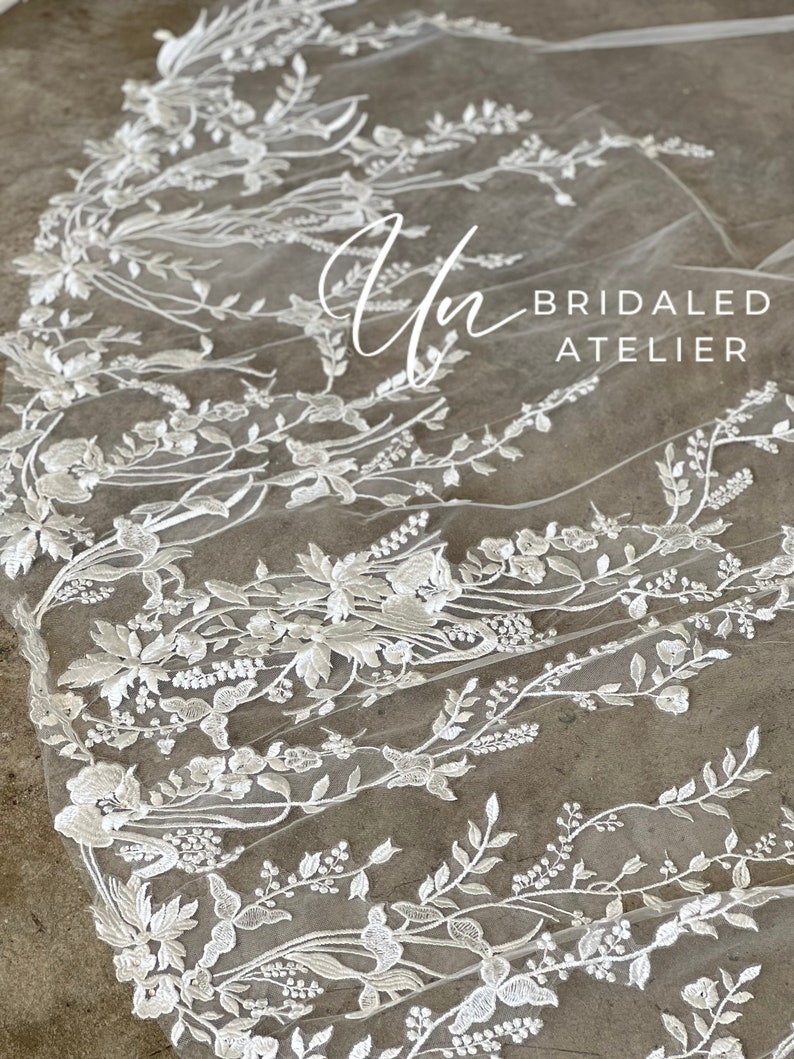 Floral Cathedral Veil, Flower Lace Wedding Veil, Cathedral Lace Veil, Long Flower Veil, Unique Lace Veil, Royal Veil, Cathedral Veil, FLORA image 5