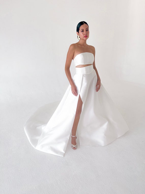 Two Piece Wedding Dress: Silk Mikado Bridal Separates with High Slit