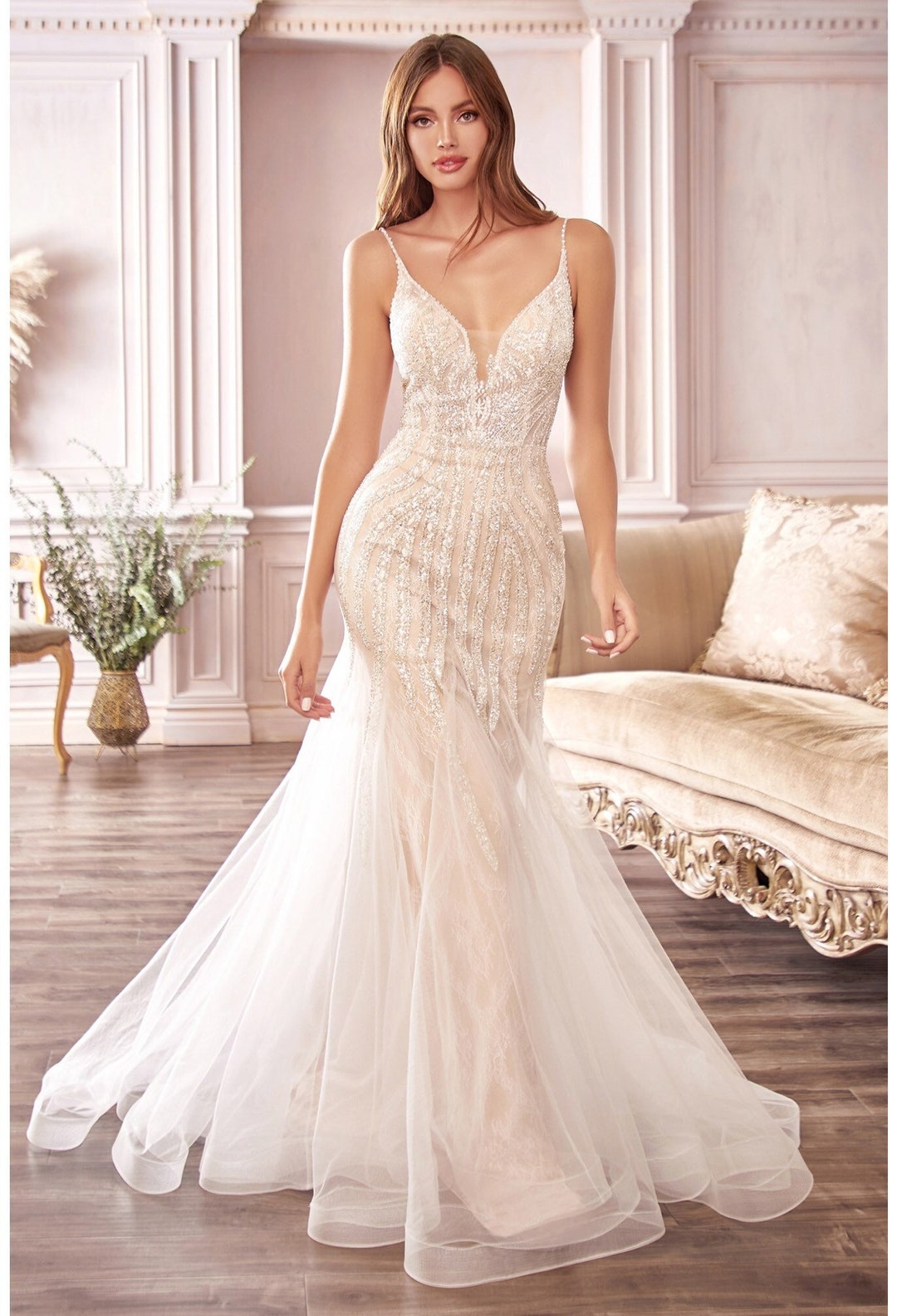 Beaded Mermaid Dress, Gatsby Wedding Dress, Beaded Reception