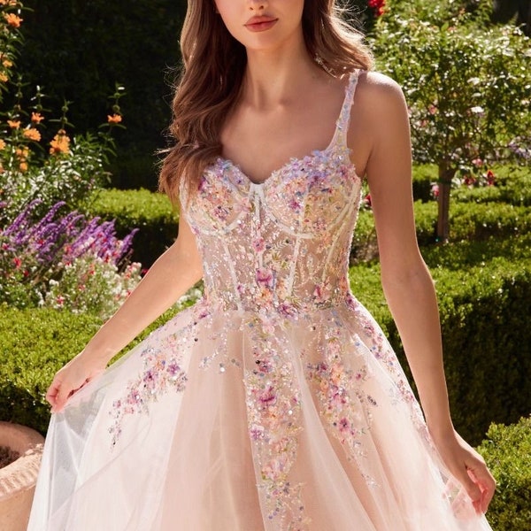 Floral Wedding Dress, Colorful Wedding Dress, Embroidered Flower Dress, A Line Wedding Dress, Romantic Bridal Dress, Cottagecore, BLOSSOM