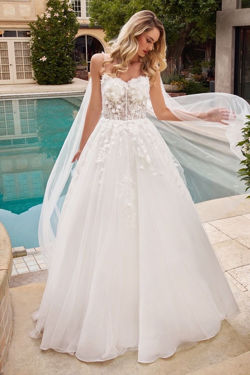 Floral Ball Gown, A Line Wedding Dress, Floral Lace Wedding Dress With ...