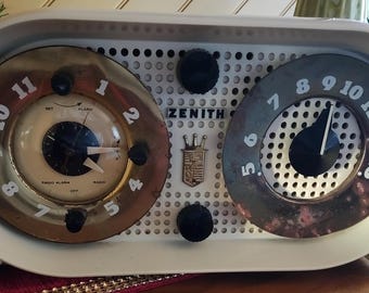 Ivory Mid-Century "Owl Eyes" Zenith Clock Radio from 1951 -- Collector's Item -- Now a Bluetooth Radio