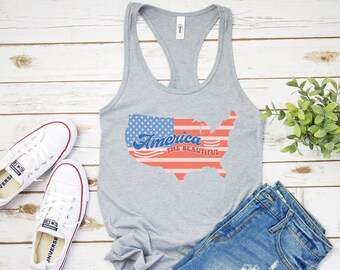 America Racerback Tank, 4th of July Shirt, Summer Top for Independence Day, Tank for July 4th, USA Shirt, Summer Holiday Tank Top, Gift