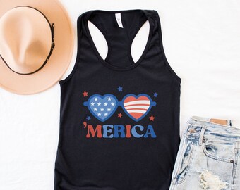Koszulka Merica Racerback Tank, Koszulka na 4 lipca, Letnia koszulka na Dzień Niepodległości, Koszulka na 4 lipca, Koszulka amerykańska, Letnia koszulka na wakacje, USA