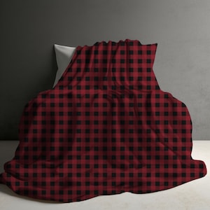 Buffalo Plaid Throw Blanket for Couch or Bed, Fleece Flannel Pattern Blanket, Red and Black Flannel Throw for Winter, Gift Ideas