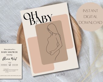 Boho Neutral Baby-Dusche-Einladung, Sprinkle-Einladung, neutrale Thema Dusche, sofortige digitale anpassbare Vorlagen, digitaler Download