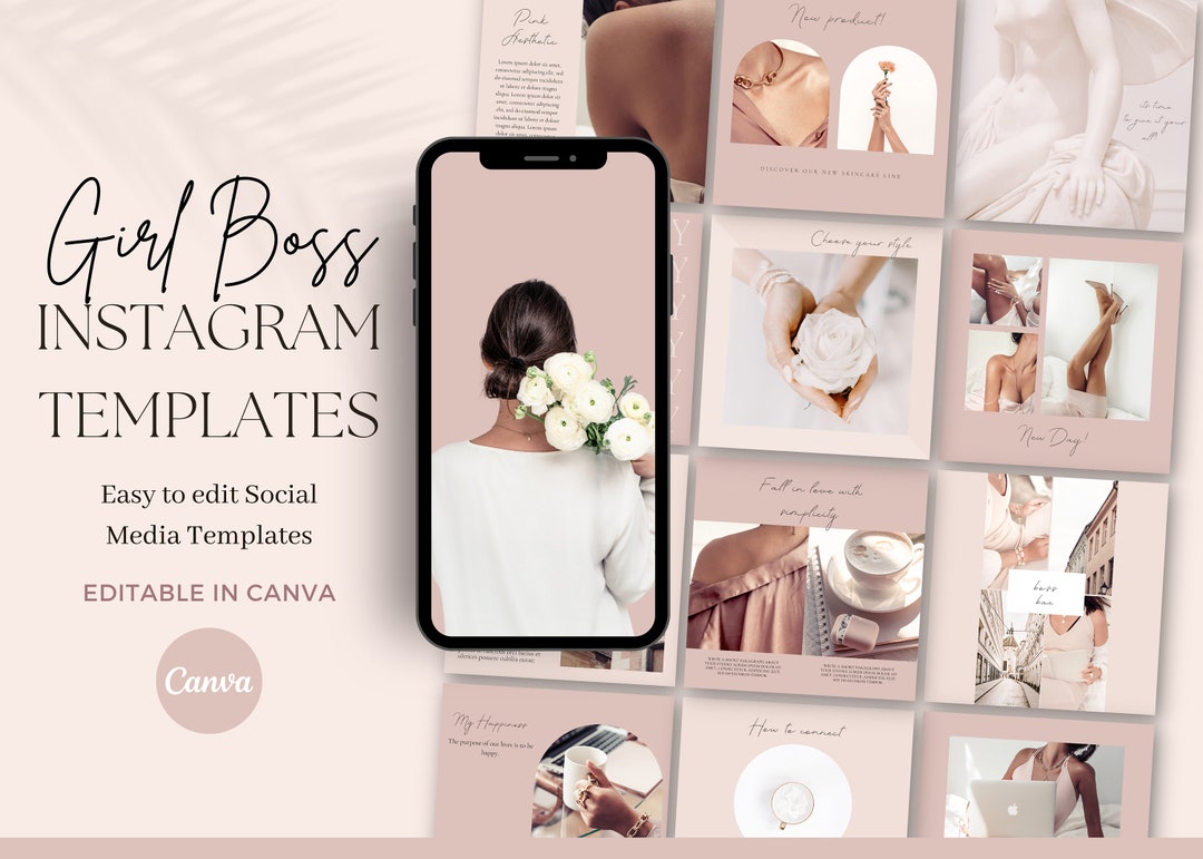 Pink Instagram Templates, Rose Gold Girl Boss Neutral Business Feed ...