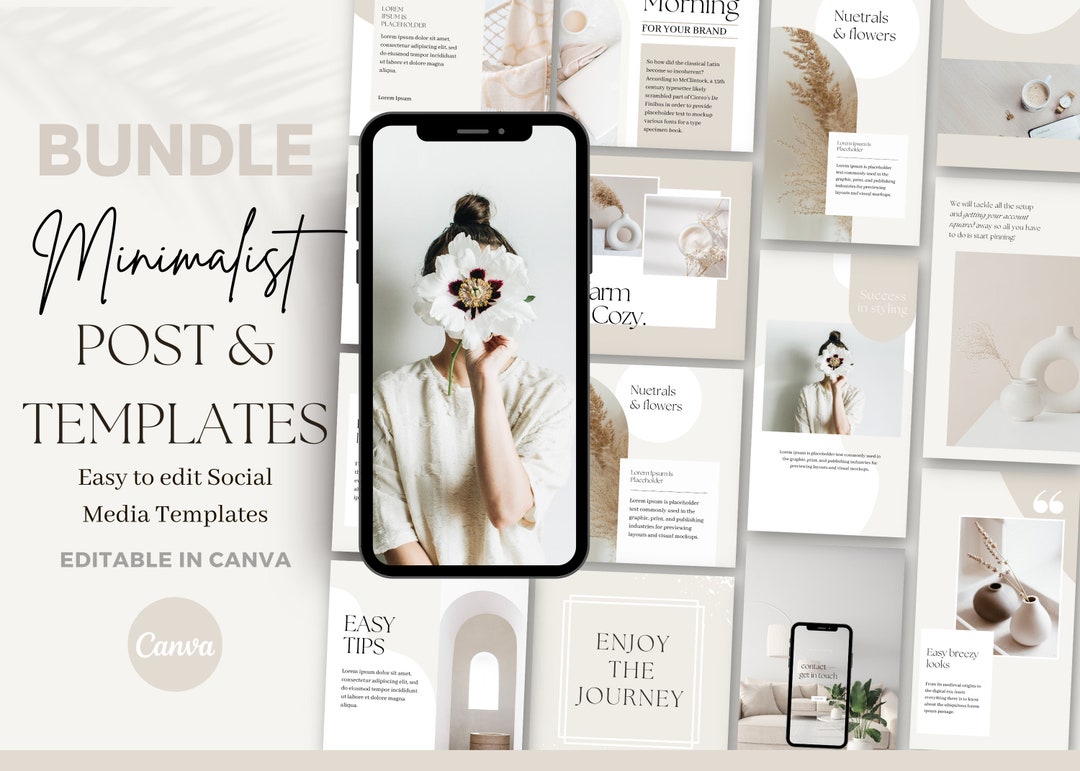 Neutral Instagram Post and Story Template Bundle, Minimal Beige Nude ...