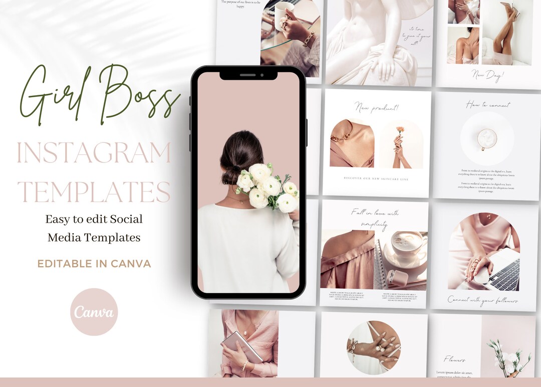 Pink Instagram Templates, Rose Gold Neutral Business Feed, Minimal ...