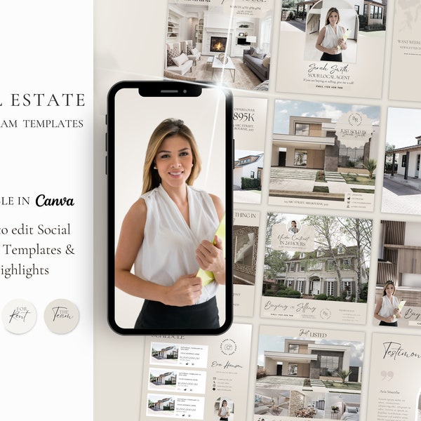 250 + Minimalist Realtor Instagram and Highlights Template Bundle, Facebook for Neutral Social Media Real Estate Agent Pack