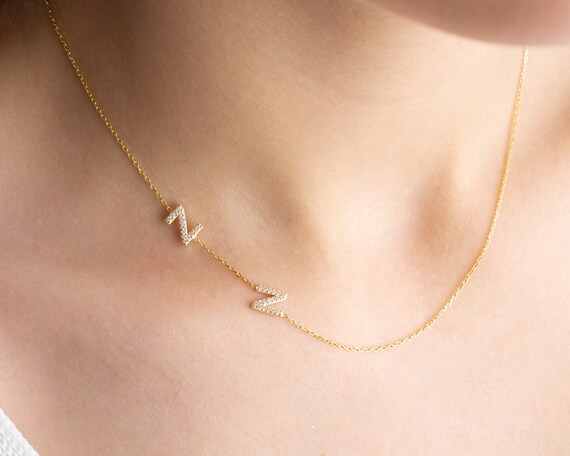 2 initial cheap sideways necklace