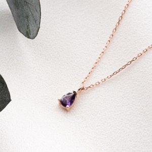 February Birthstone Necklace, Amethyst Birthstone Necklace, February Birthday Gift for Women, Teardrop Birthstone Pendant, Mothers Day Gift
