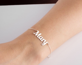 Bracelet prénom personnalisé, bracelet prénom en argent, bijoux prénom écrits à la main, bracelet femme délicat, cadeau de Noël pour elle, mère, maman, fille,