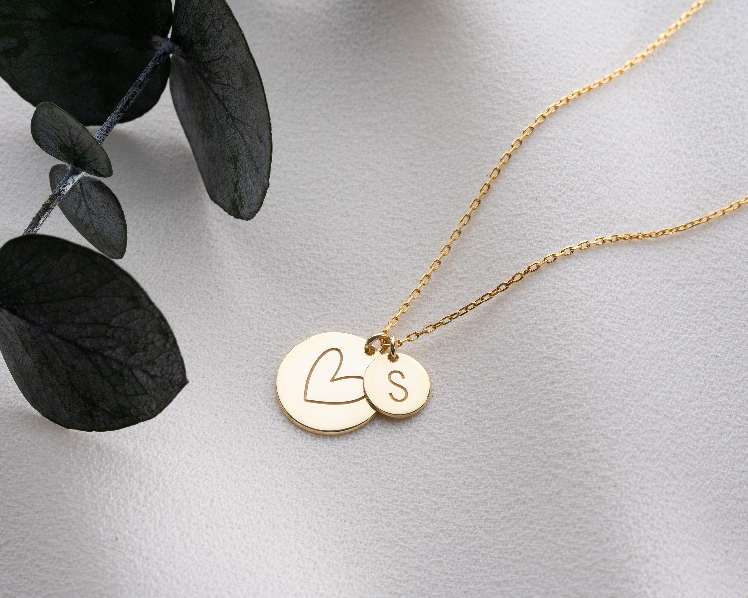 Initial Necklace With Heart Valentines Day Gift Heart Pendant