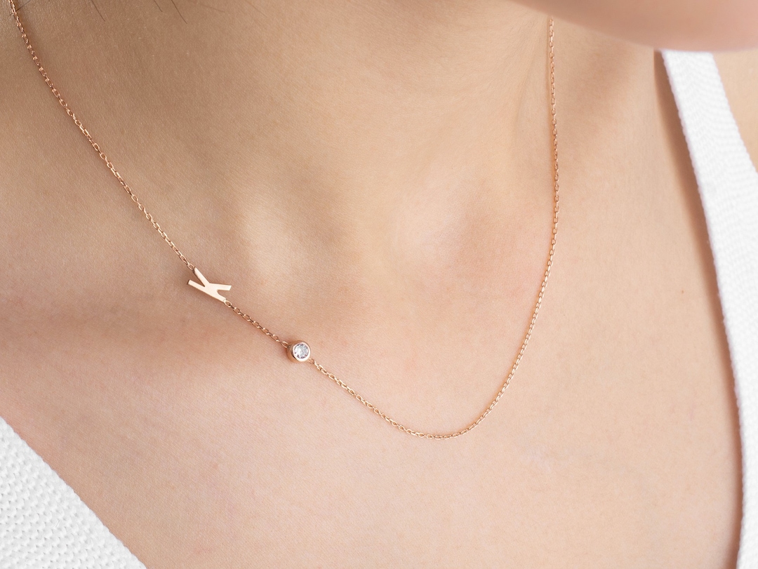 Sideways Initial Necklace Initial Necklace Gold Letter Necklace Spaced Letter Necklace Mother Birthday Gift Etsy