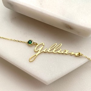 Gold Name Anklet with Birthstone, Personalised Name Anklet, May Birthstone Jewelry, Dainty Summer Jewellery image 1