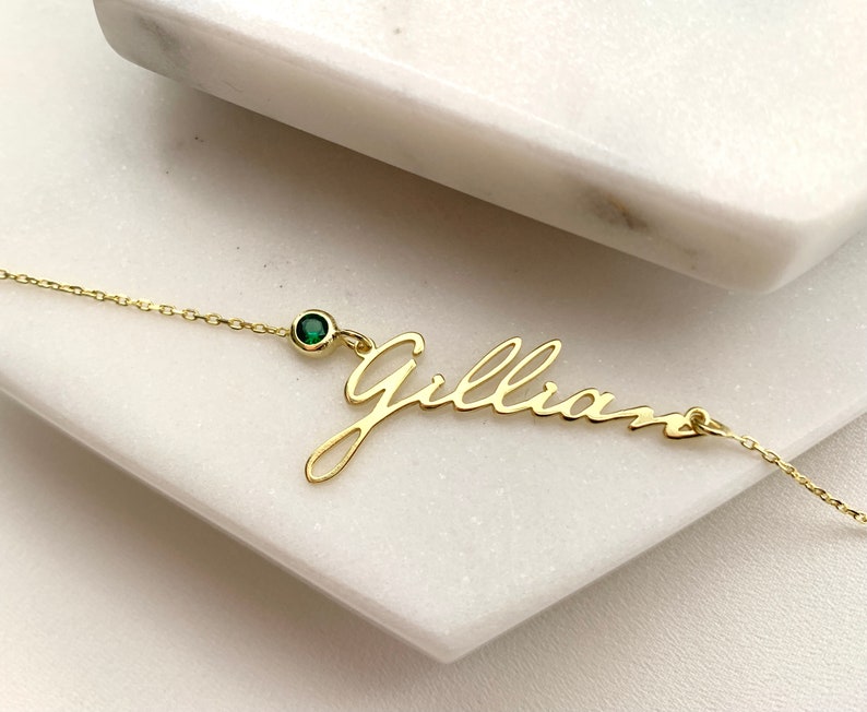 Gold Name Anklet with Birthstone, Personalised Name Anklet, May Birthstone Jewelry, Dainty Summer Jewellery image 1