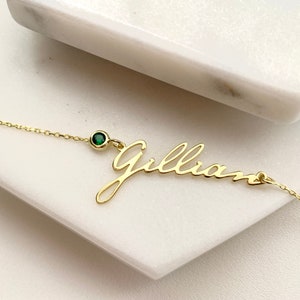 Gold Name Anklet with Birthstone, Personalised Name Anklet, May Birthstone Jewelry, Dainty Summer Jewellery image 8