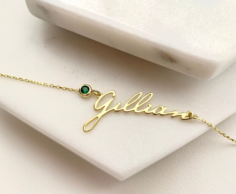 Gold Name Anklet with Birthstone, Personalised Name Anklet, May Birthstone Jewelry, Dainty Summer Jewellery image 8