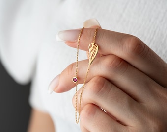 Birthstone Angel Wings Necklace: Sterling Silver Memorial Jewelry