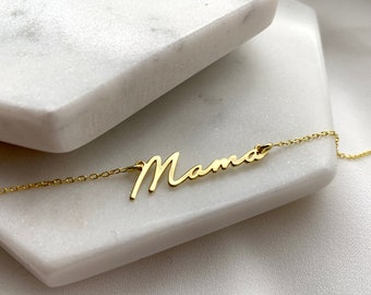 Pulseira Mama, Pulseira com Nome em Ouro, Joias Mama em Prata, Presente Personalizado para o Dia das Mães, Presente para Novas Mamães
